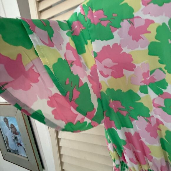 Pink and Green Flutter Sleeve A-Line Sundress - Picture 11 of 11